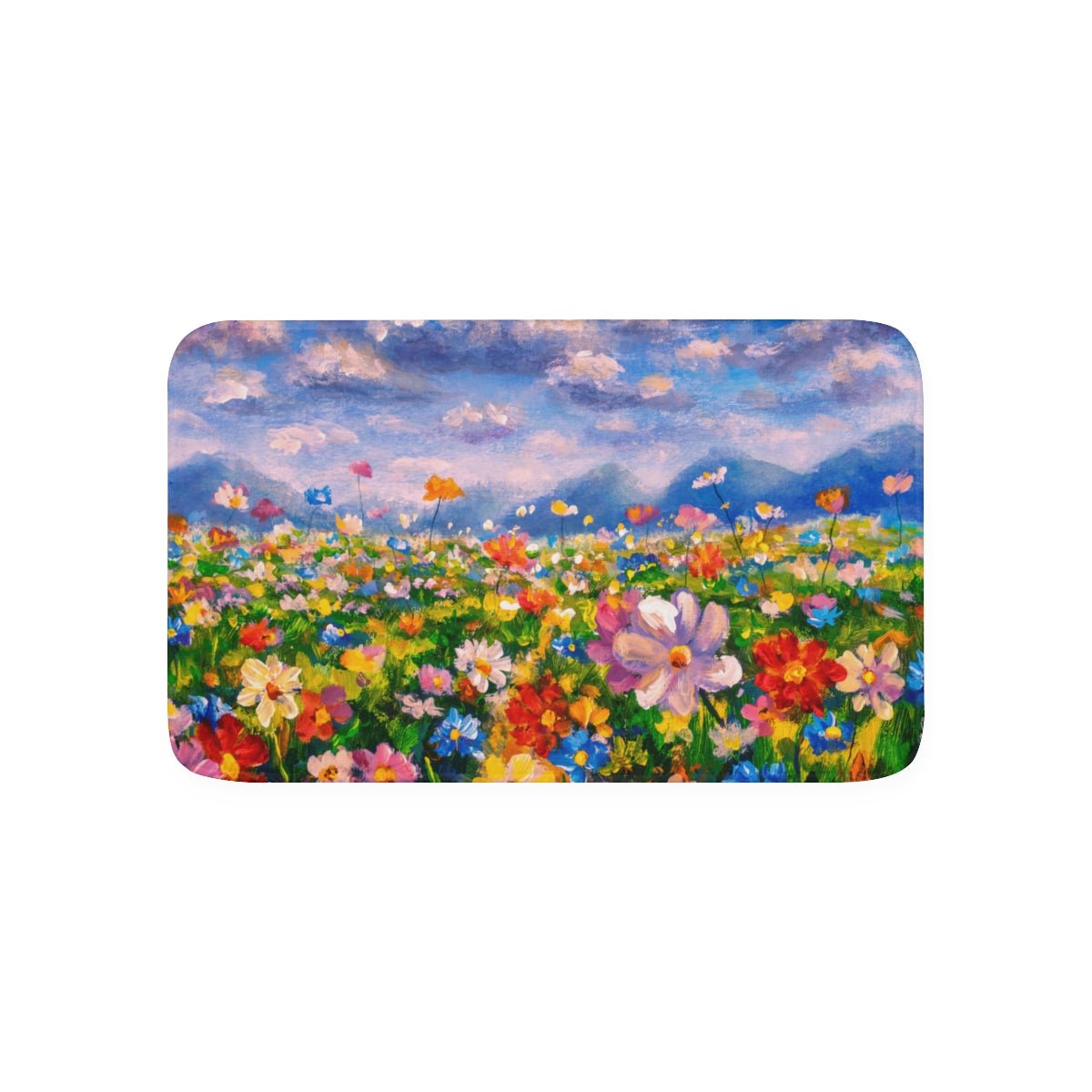 Claude Monet Flower Meadow Memory Foam Bath Mat - Puffin Lime