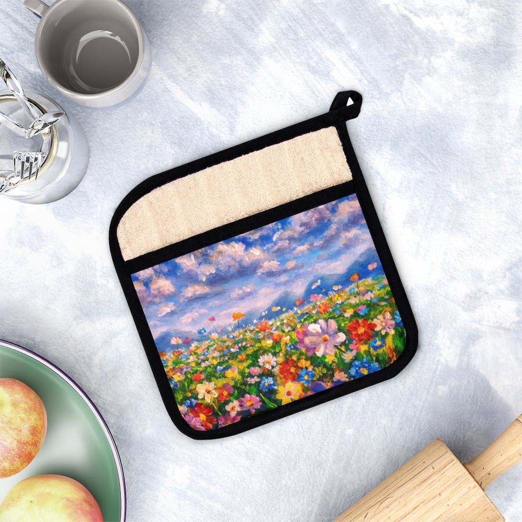 Claude Monet Flower Meadow Pot Holder with Pocket - Puffin Lime