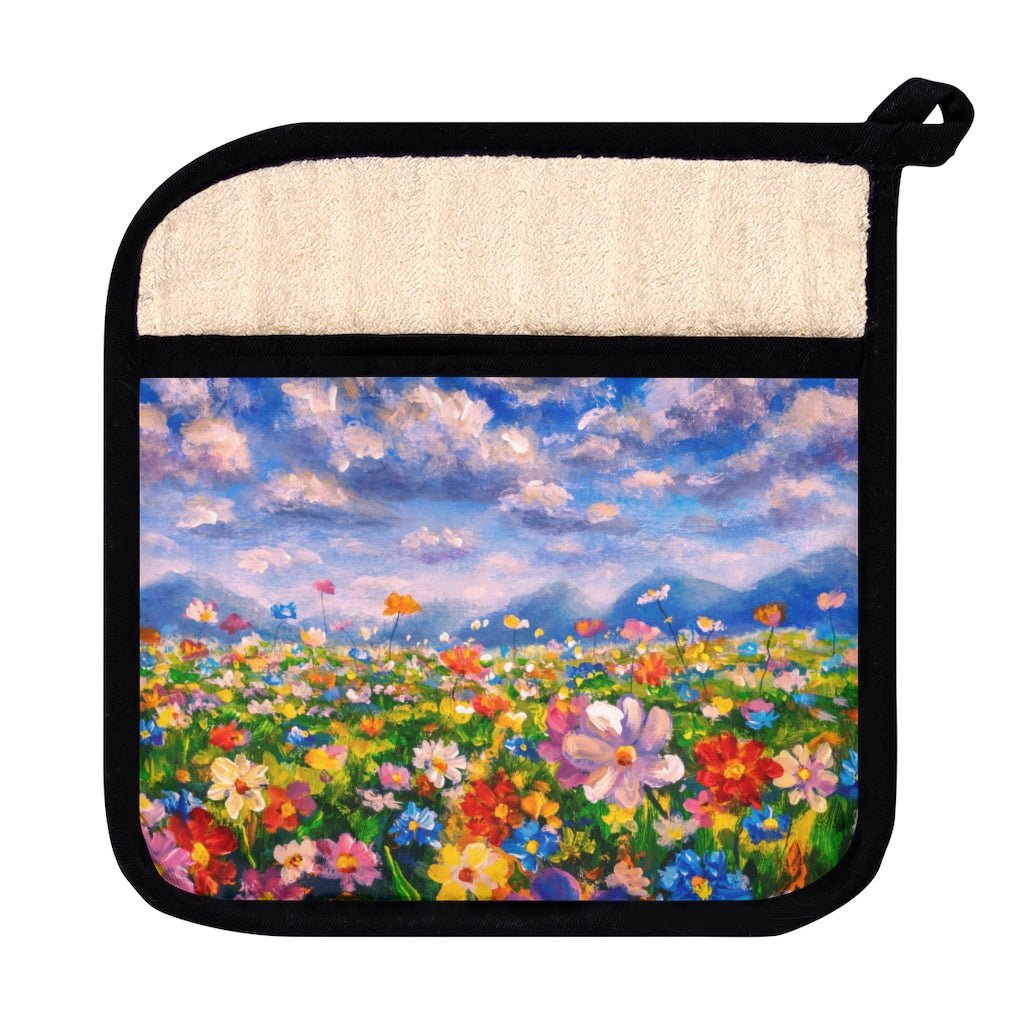 Claude Monet Flower Meadow Pot Holder with Pocket - Puffin Lime