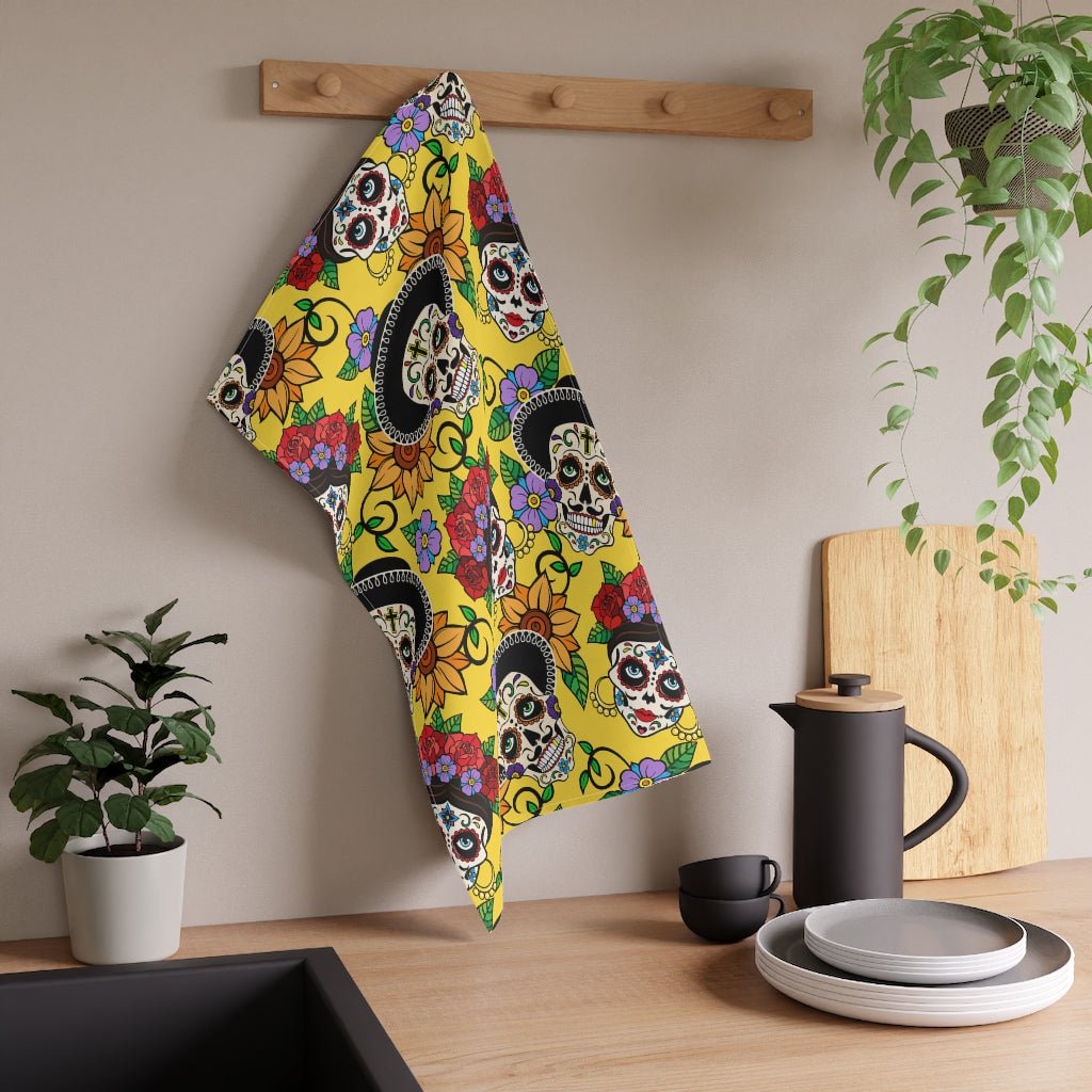 Colorful Sugar Skulls Kitchen Towel - Puffin Lime