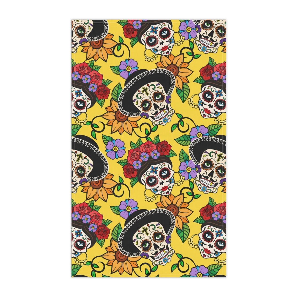 Colorful Sugar Skulls Kitchen Towel - Puffin Lime