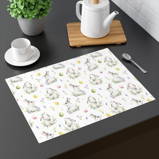 Cottontail Bunnies and Eggs Placemat - Puffin Lime