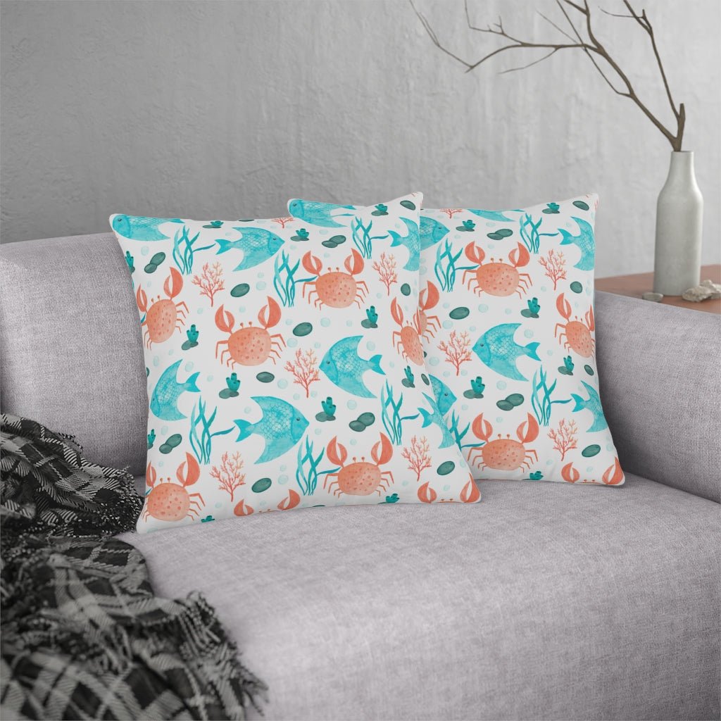 Crabs and Fishes Outdoor Pillow - Puffin Lime
