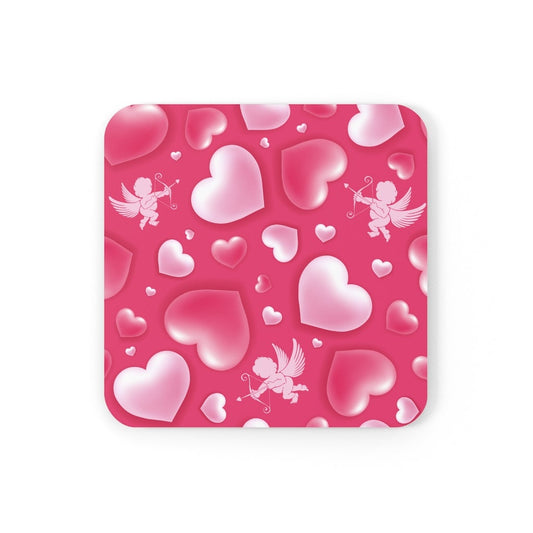 Cupid and Hearts Corkwood Coaster Set - Puffin Lime