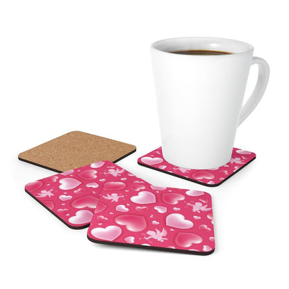 Cupid and Hearts Corkwood Coaster Set - Puffin Lime