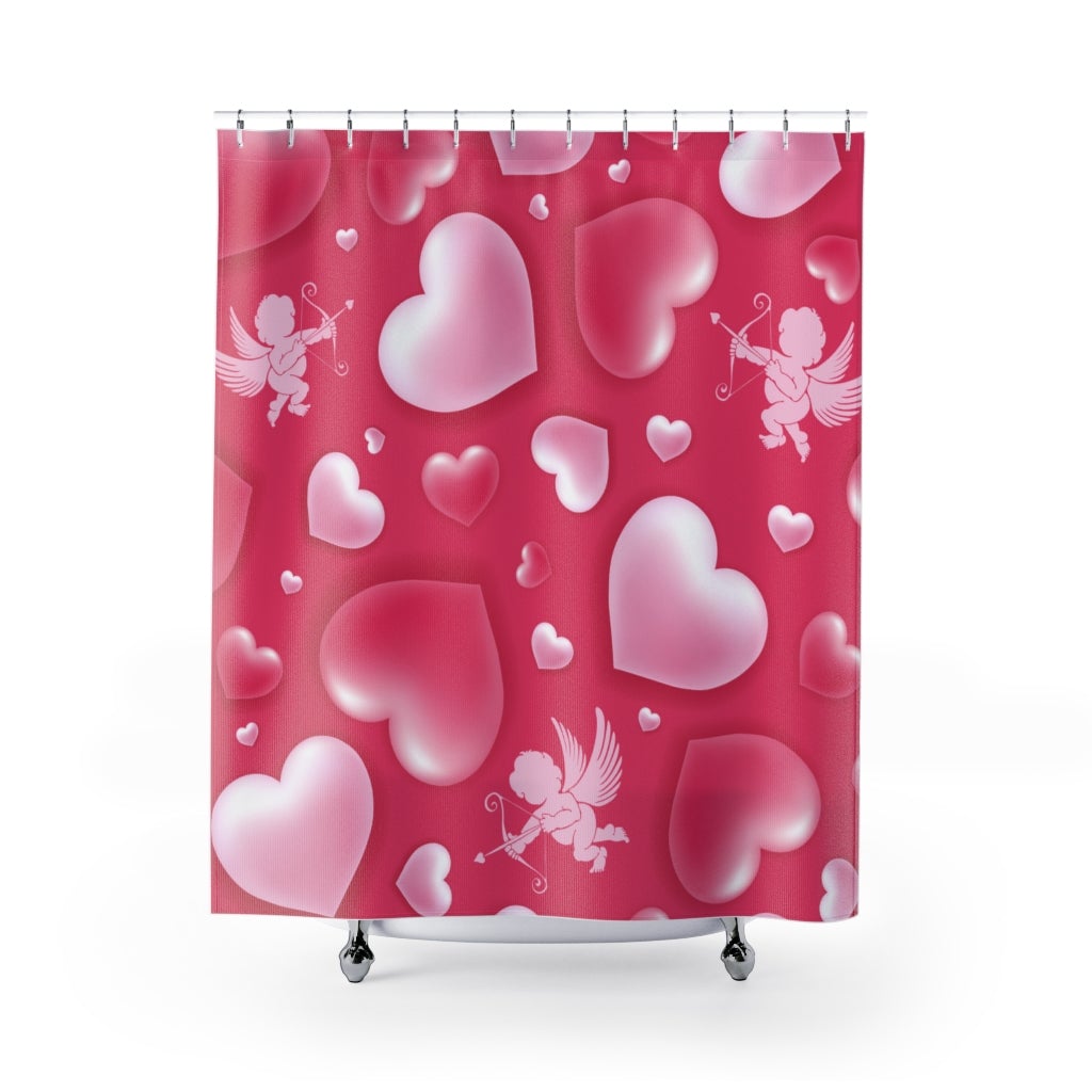 Cupid and Hearts Fabric Shower Curtains - Puffin Lime