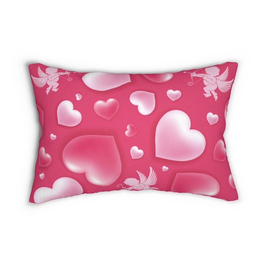 Cupid and Hearts Lumbar Pillow - Puffin Lime