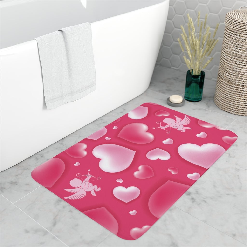 Cupid and Hearts Memory Foam Bath Mat - Puffin Lime