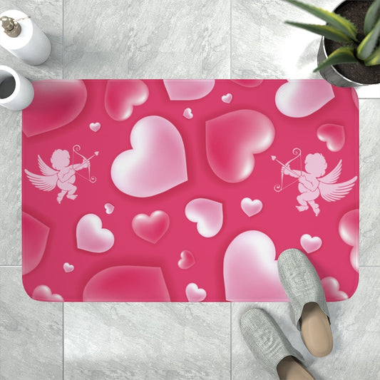Cupid and Hearts Memory Foam Bath Mat - Puffin Lime
