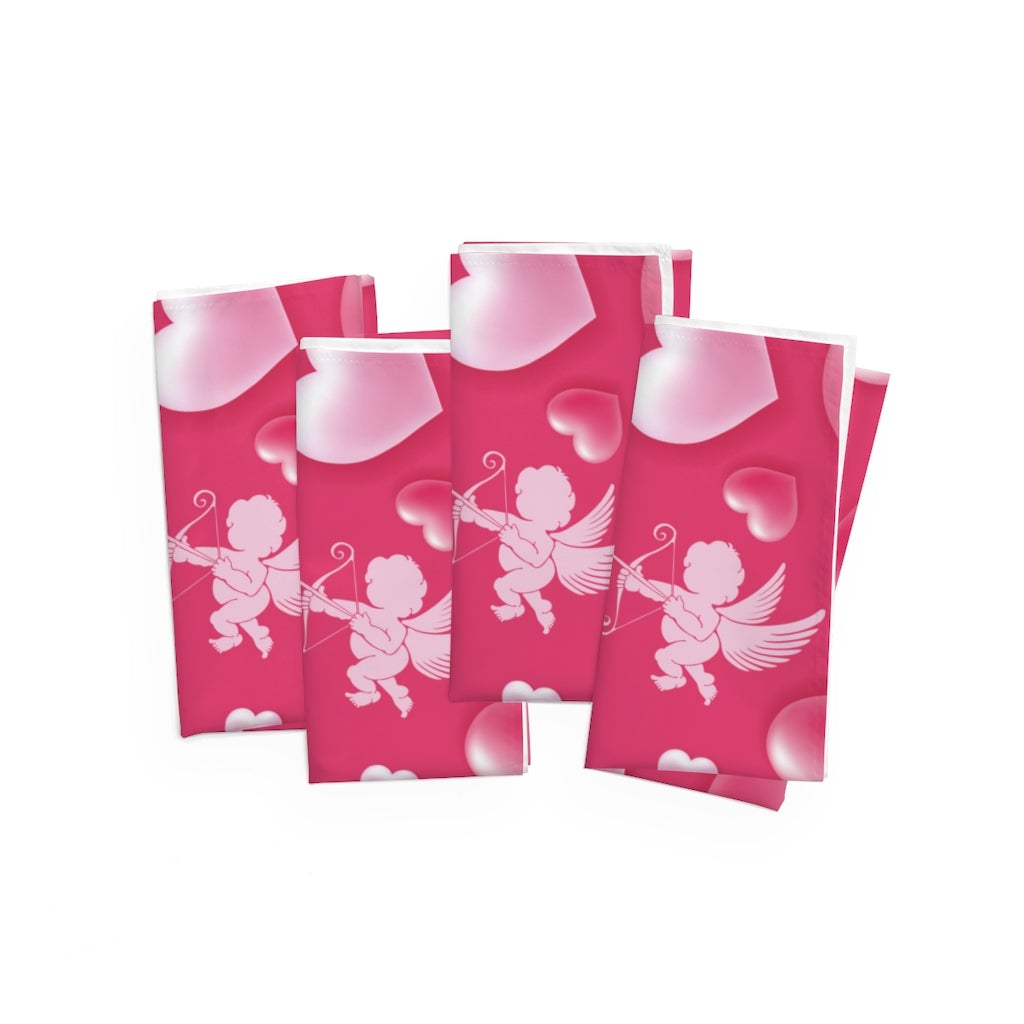 Cupid and Hearts Polyester Fabric Napkins Set of 4 - Puffin Lime