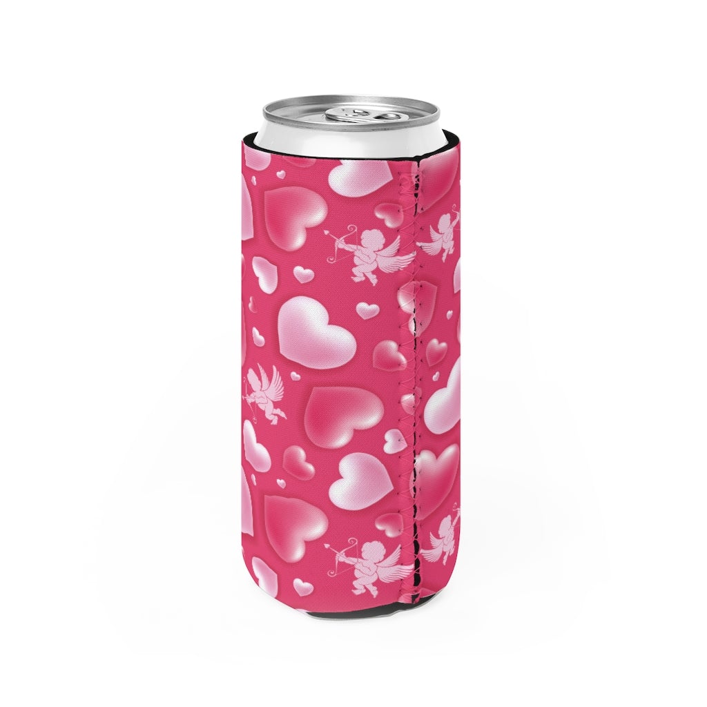 Cupid and Hearts Slim Can Cooler - Puffin Lime