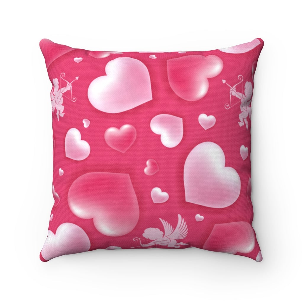 Cupid and Hearts Square Throw Pillow - Puffin Lime