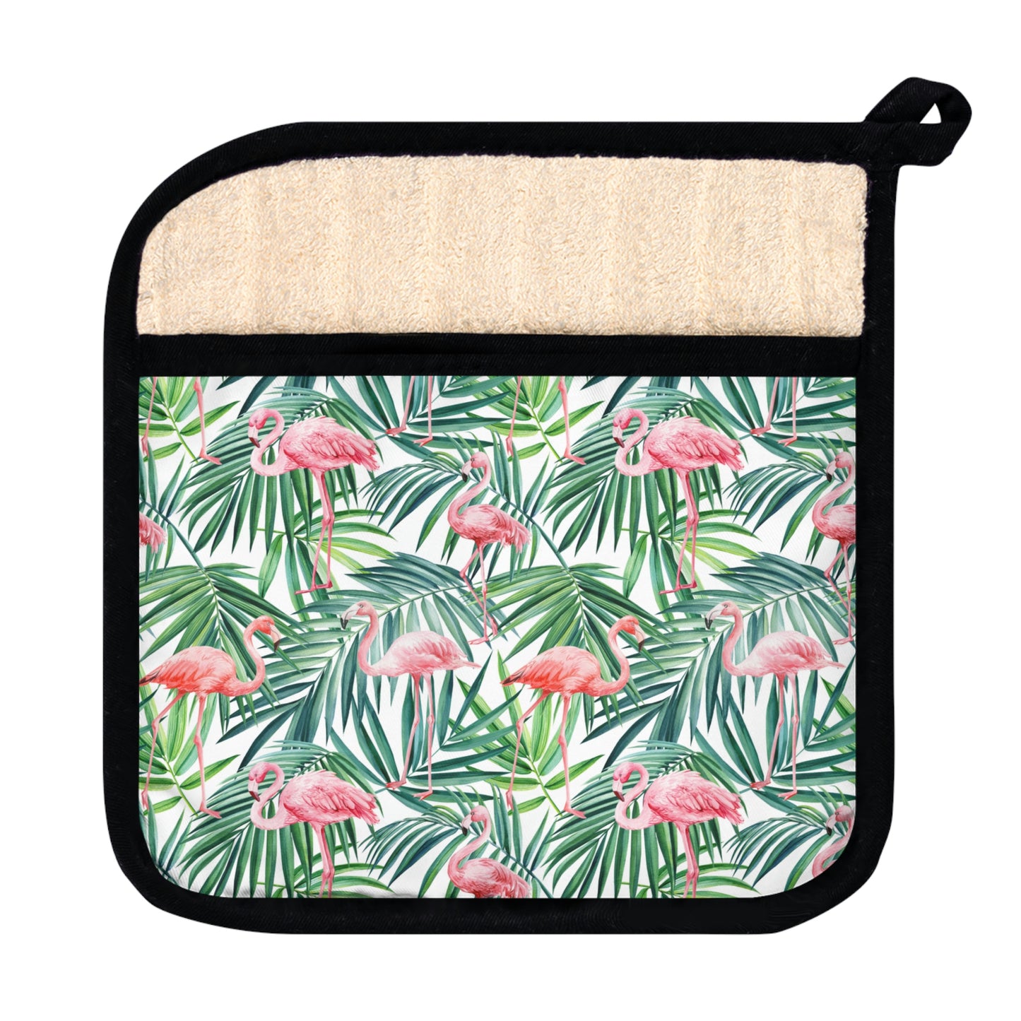 Pink Flamingos and Palm Leaves Pot Holder with Pocket