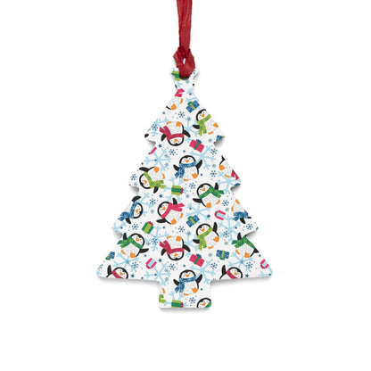 Penguins and Snowflakes Wood Ornament