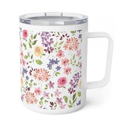 Yellow and Pink Roses Insulated Coffee Mug, 10oz