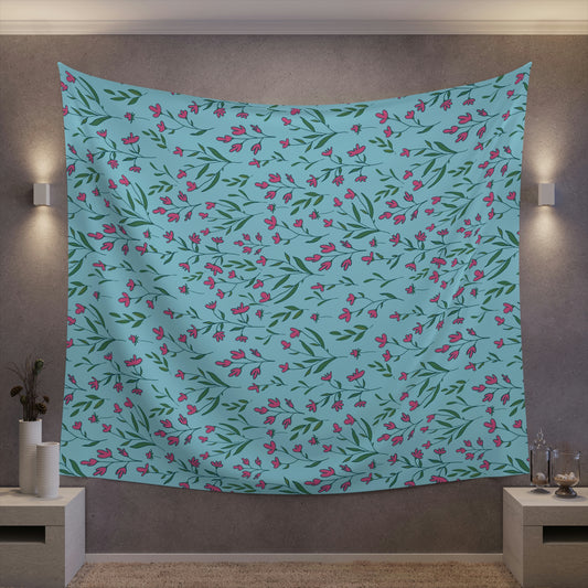 Bright Pink Flowers Printed Wall Tapestry