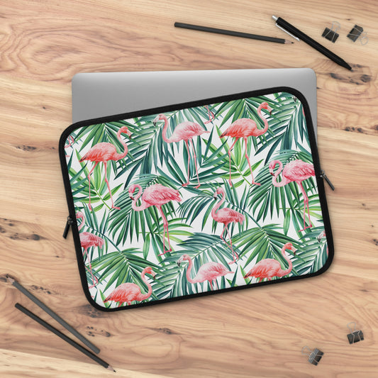 Pink Flamingos and Palm Leaves Laptop Sleeve