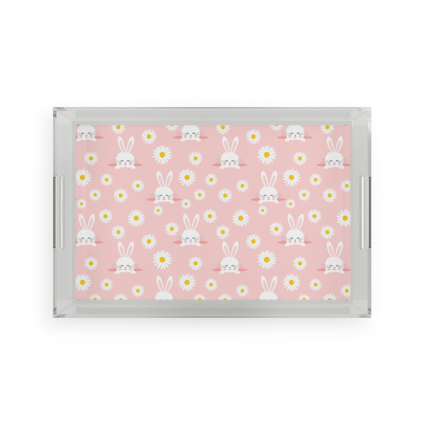 Smiling Bunnies and Daises Acrylic Serving Tray