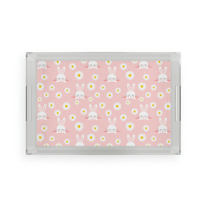 Smiling Bunnies and Daises Acrylic Serving Tray