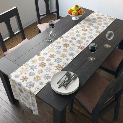Gold and Silver Snowflakes Table Runner