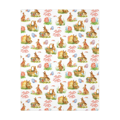 Easter Bunnies in Baskets Velveteen Minky Blanket (Two-sided print)