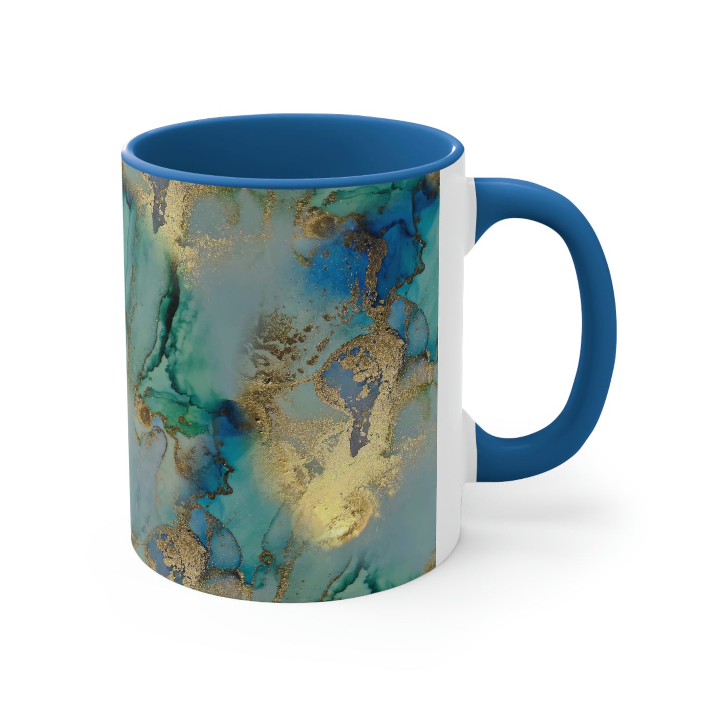 Gold and Blue Marble Accent Coffee Mug, 11oz
