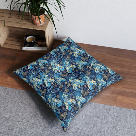Magical Snowflakes Tufted Floor Pillow, Square