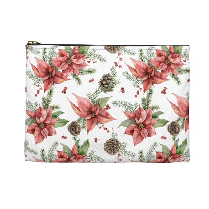 Poinsettia and Pine Cones Accessory Pouch
