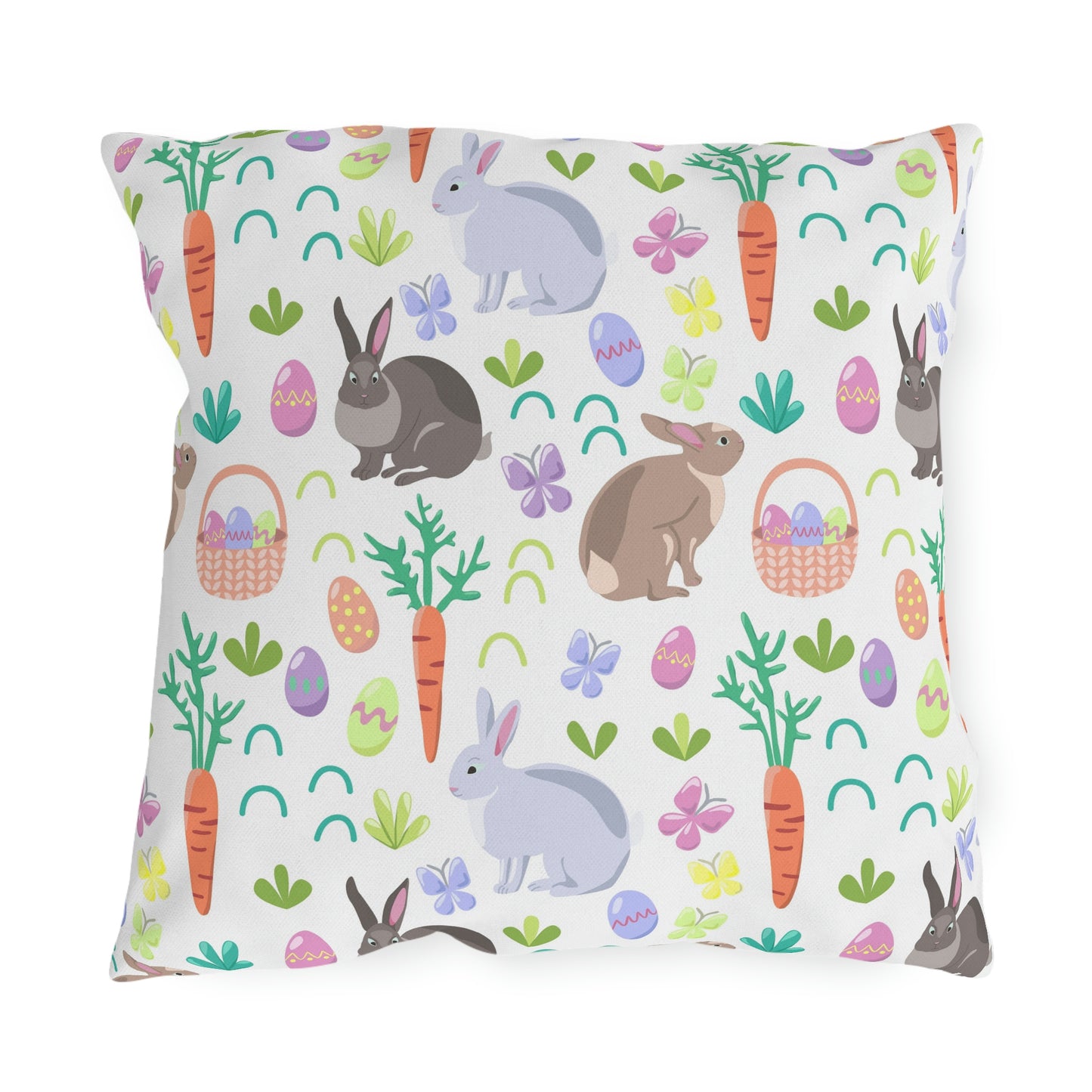 Easter Baskets, Carrots and Rabbits Outdoor Pillow