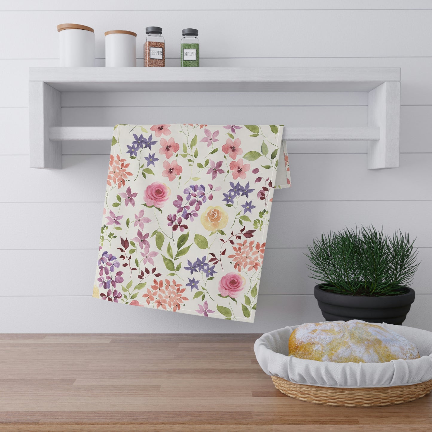 Yellow and Pink Roses Kitchen Towel