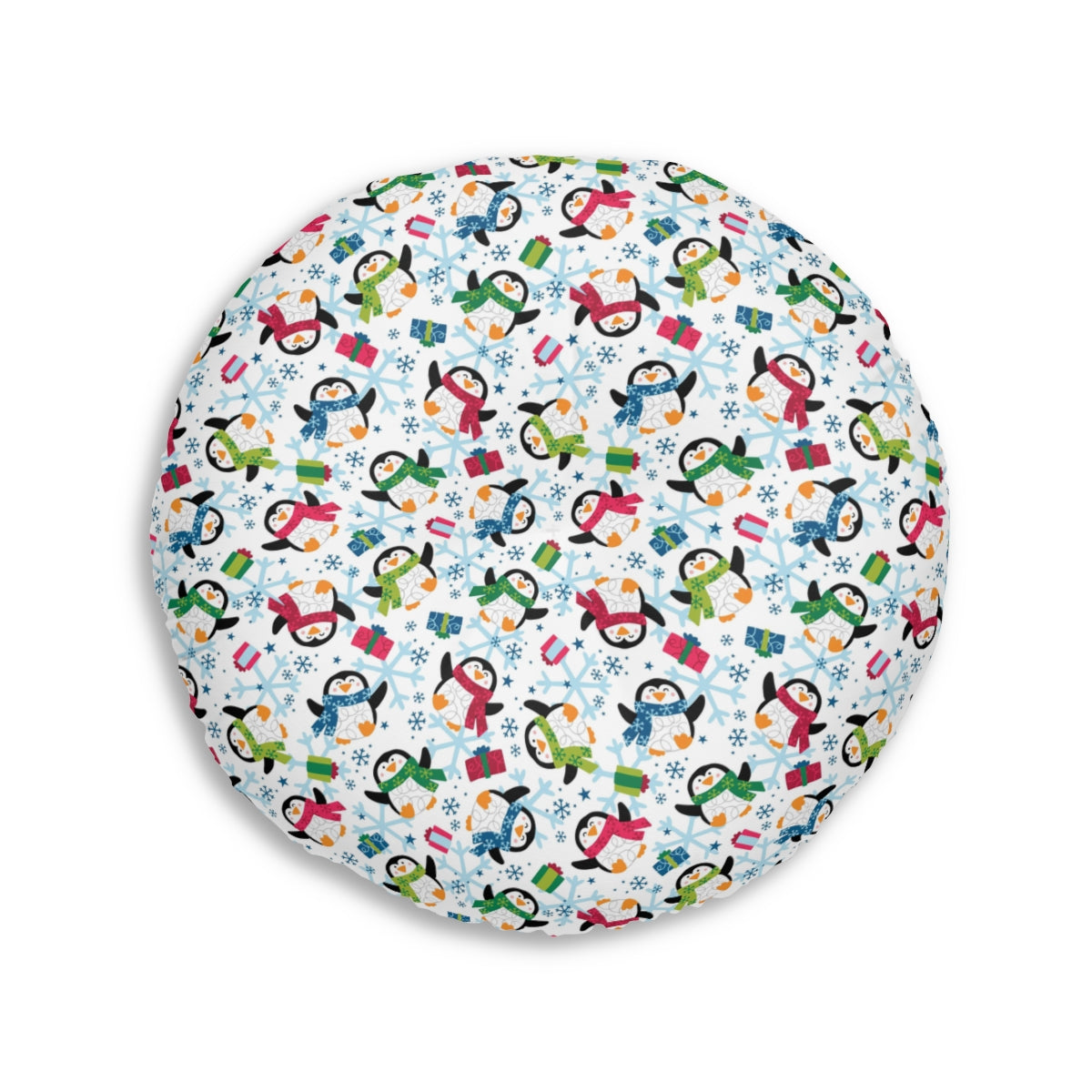 Penguins and Snowflakes Tufted Floor Pillow, Round