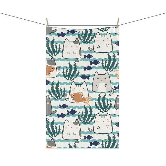Kawaii Cats and Fishes Kitchen Towel