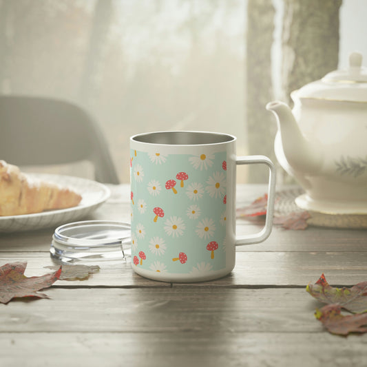 Daisies and Mushrooms Insulated Coffee Mug, 10oz