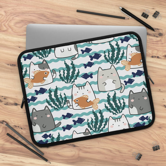 Kawaii Cats and Fishes Laptop Sleeve