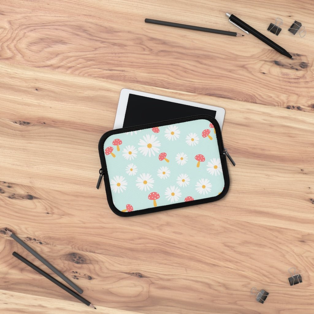 Daisies and Mushrooms Laptop Sleeve - Puffin Lime