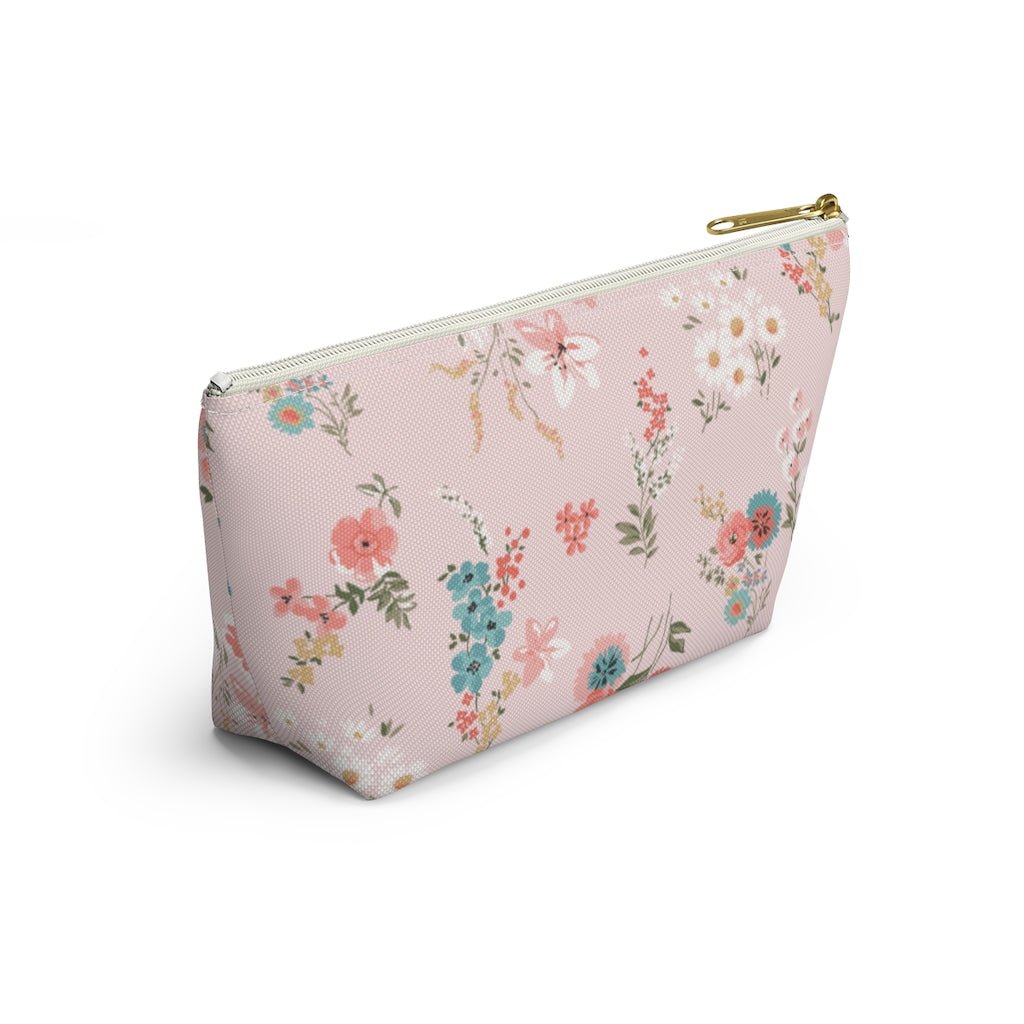 Daisies Pink Accessory Pouch w T-bottom - Puffin Lime