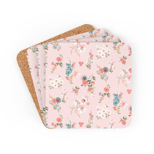 Daisies Pink Corkwood Coaster Set