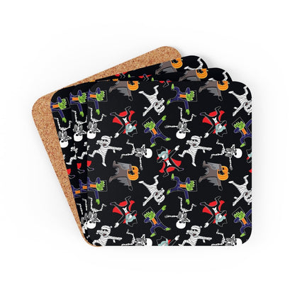 Dancing Halloween Monsters Corkwood Coaster Set - Puffin Lime