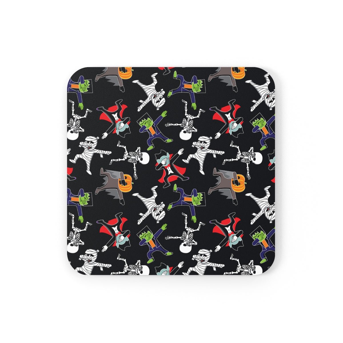 Dancing Halloween Monsters Corkwood Coaster Set - Puffin Lime