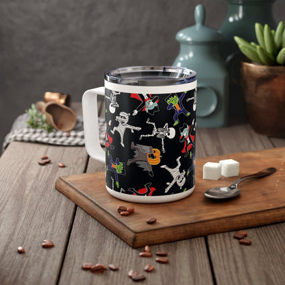 Dancing Halloween Monsters Insulated Coffee Mug, 10oz - Puffin Lime