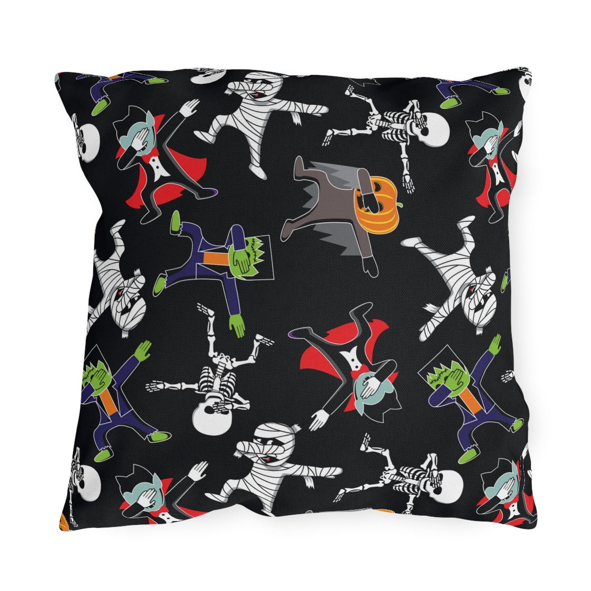 Dancing Halloween Monsters Outdoor Pillow - Puffin Lime