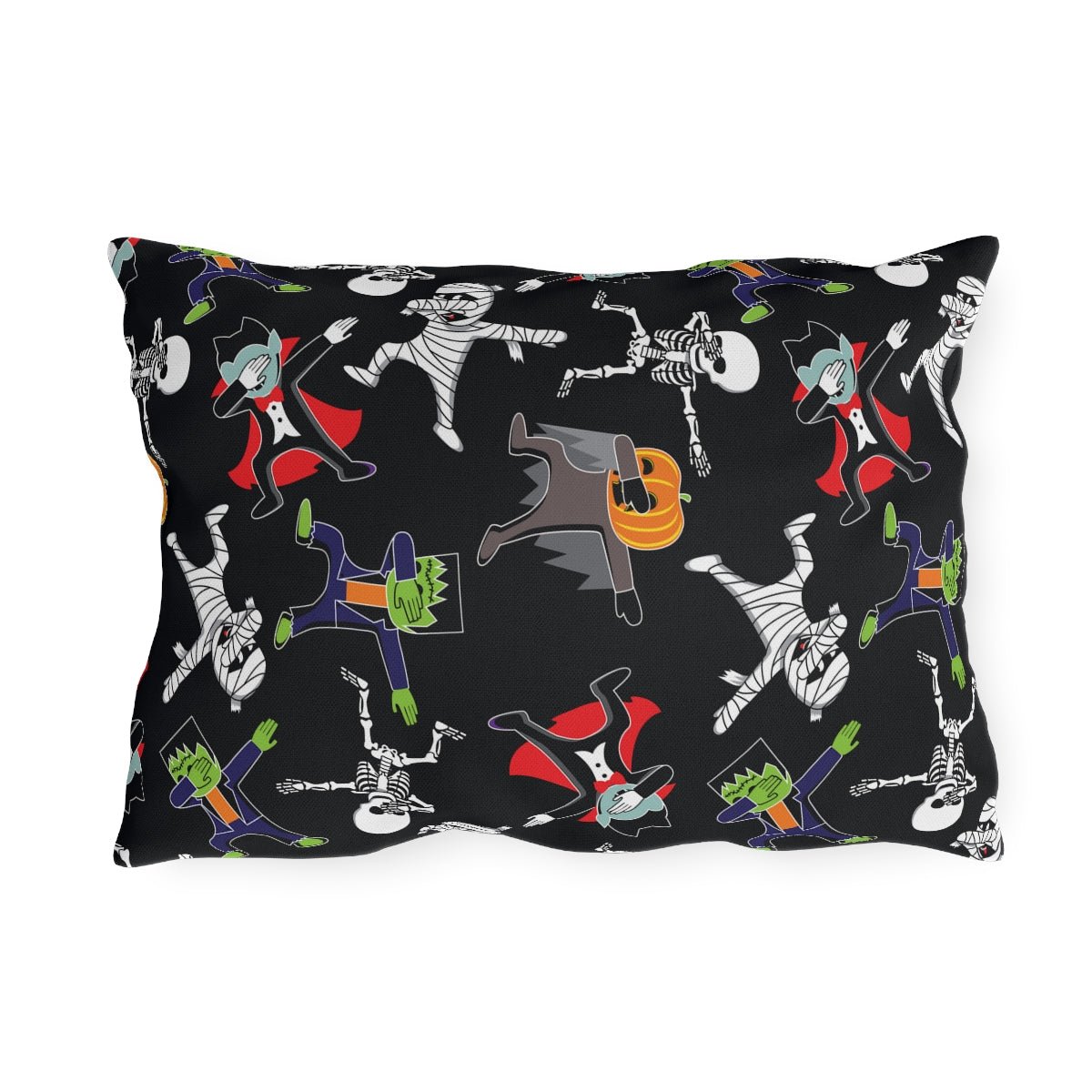 Dancing Halloween Monsters Outdoor Pillow - Puffin Lime