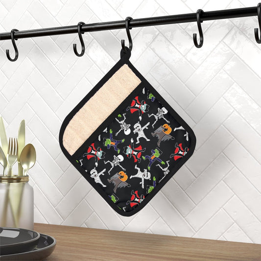 Dancing Halloween Monsters Pot Holder with Pocket - Puffin Lime