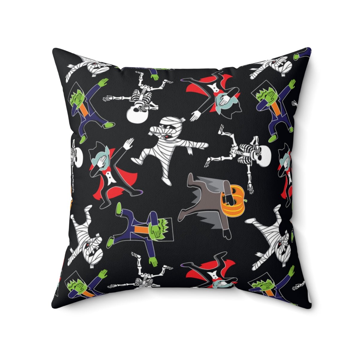 Dancing Halloween Monsters Spun Polyester Square Pillow with Insert - Puffin Lime