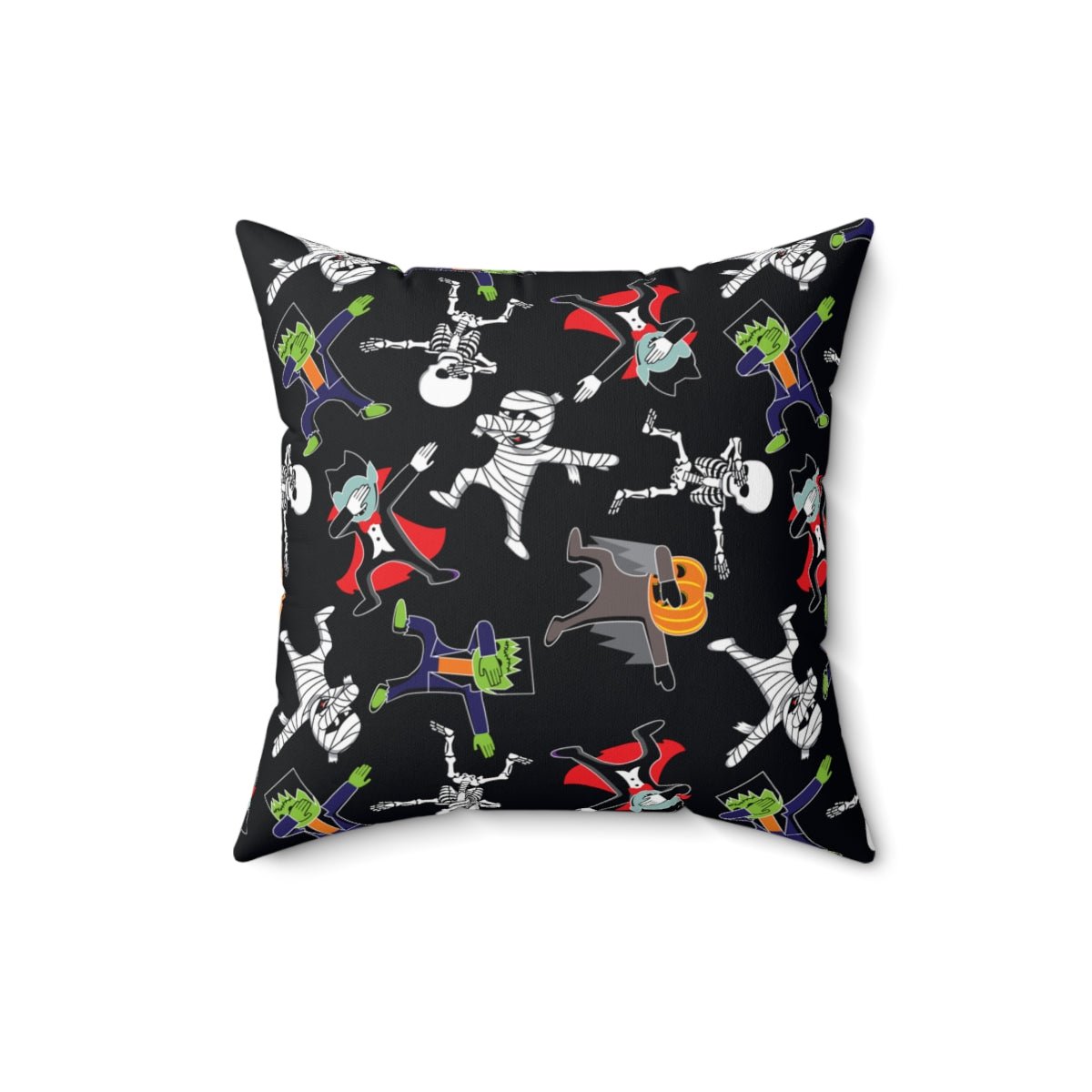 Dancing Halloween Monsters Spun Polyester Square Pillow with Insert - Puffin Lime