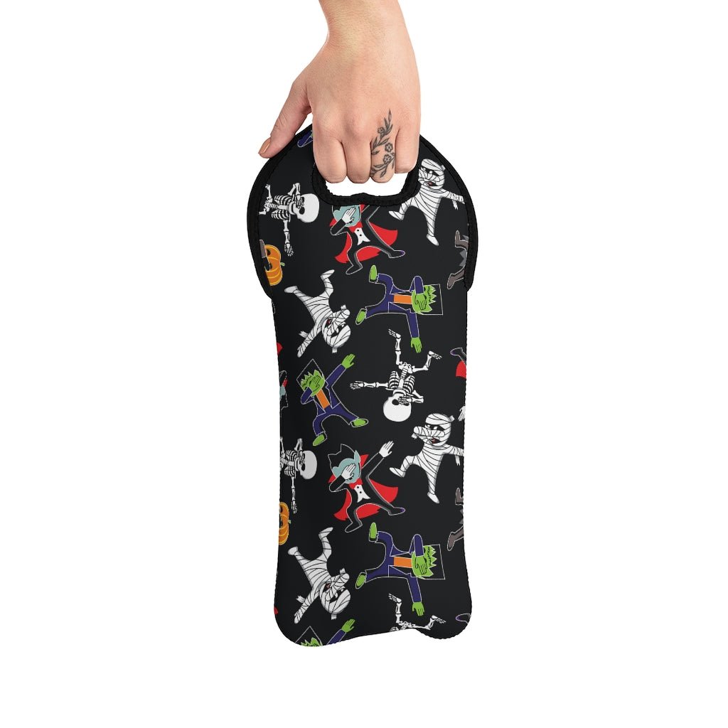 Dancing Halloween Monsters Wine Tote Bag - Puffin Lime