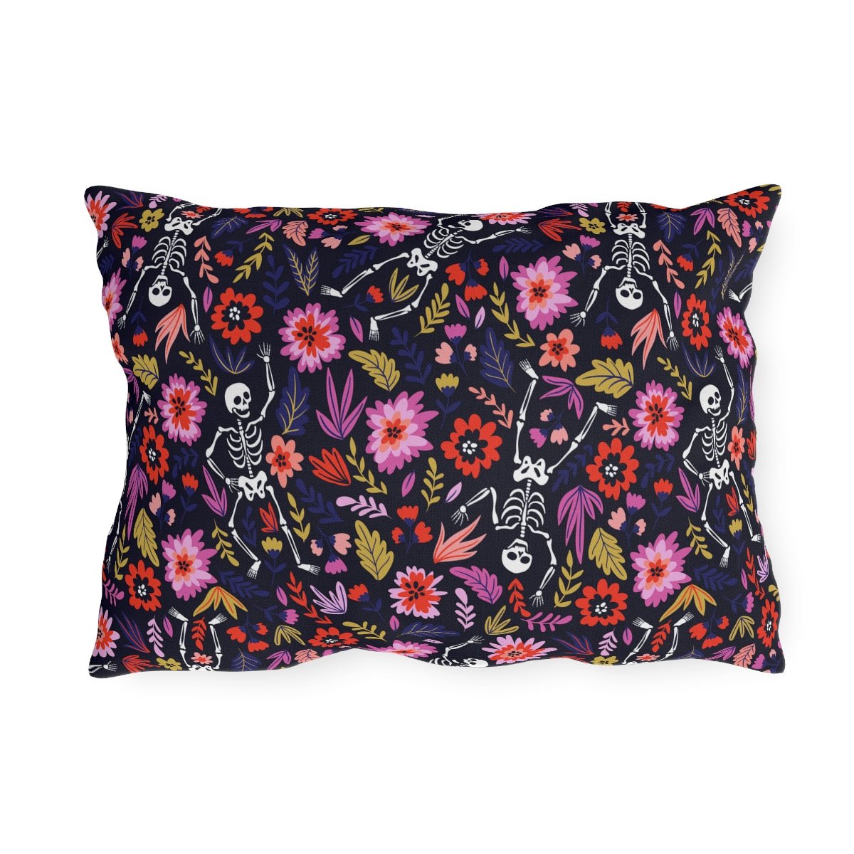 Dancing Skeletons Outdoor Pillow - Puffin Lime