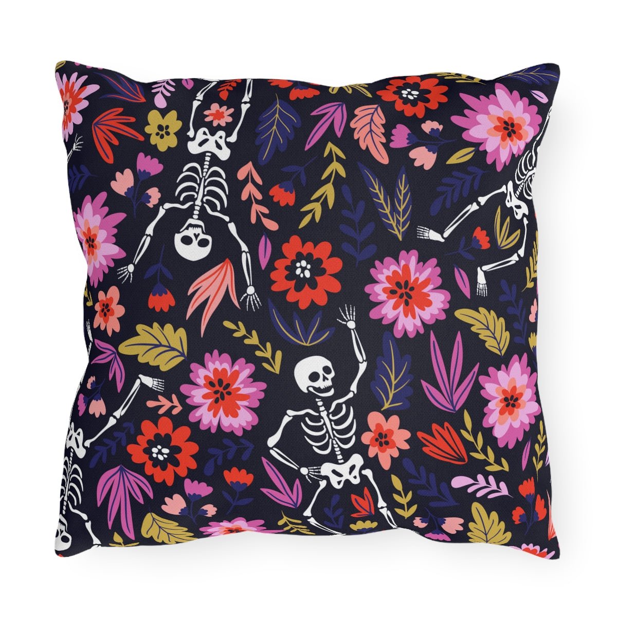 Dancing Skeletons Outdoor Pillow - Puffin Lime