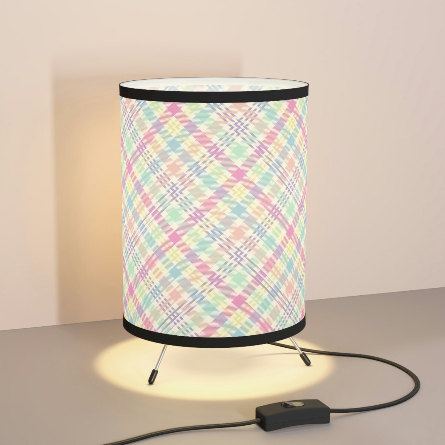 Pastel Plaid Tripod Lamp with High-Res Printed Shade, US\CA plug