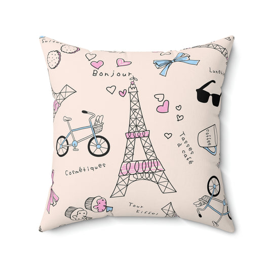 Eiffel Tower Spun Polyester Square Pillow